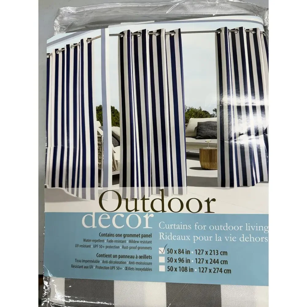 Outdoor Decor Grommet Outdoor Curtain Panel 50x84 Alloy Gray Stripe – New